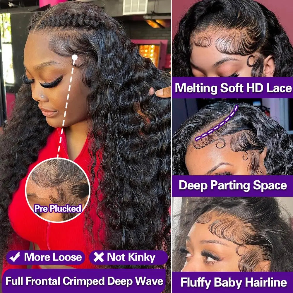 Deep Wave Lace Front Wigs Human Hair 13x6 13x4 HD Lace Frontal Wigs Human Hair 34inch Pre Plucked Water Curly Wave Wig For Women