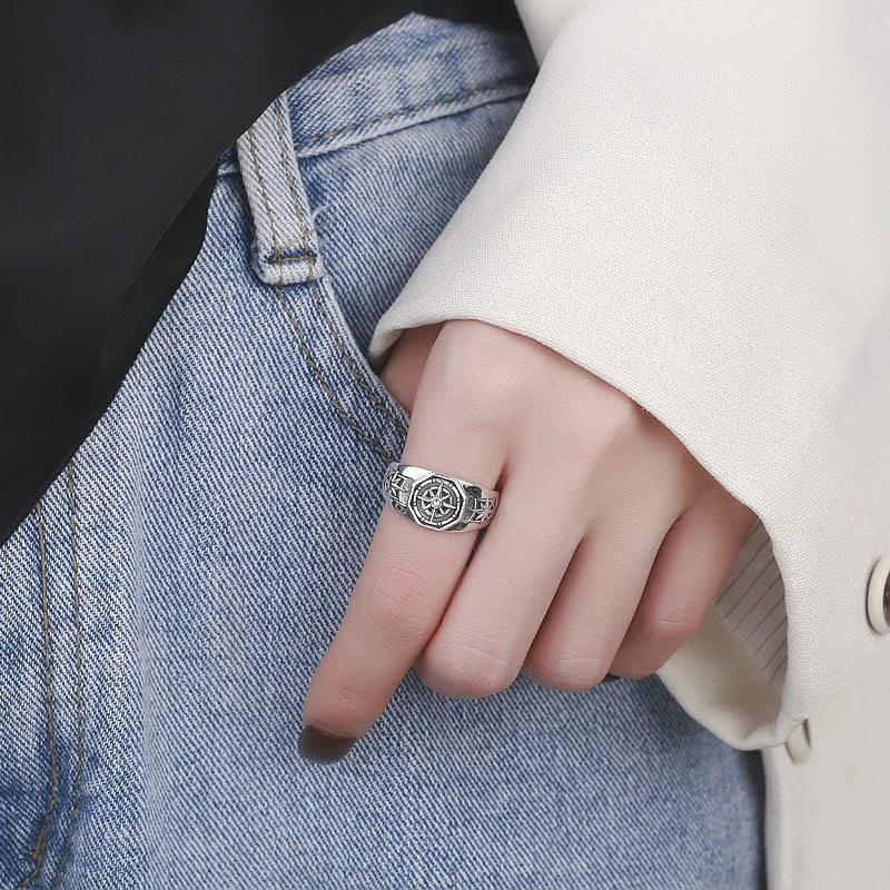 Fashion Simple Poseidon Star Rings For Women Retro Retro Hip-hop Copper Opening Index Finger Ring Gothic Jewelry Accessories Gif