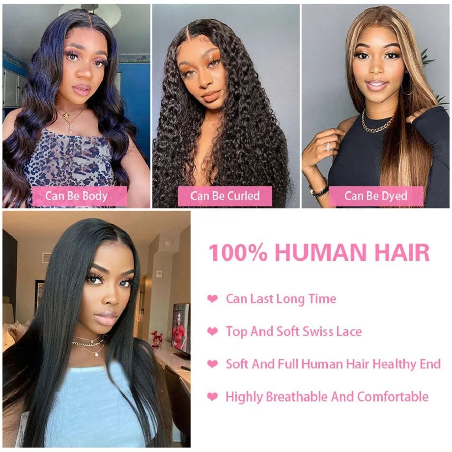 Bone Straight Human Hair Wigs For Women 13x6 HD Transparent Lace Closure Wig Pre Plucked With Baby Hair 4x4 360 Lace Frontal Wig
