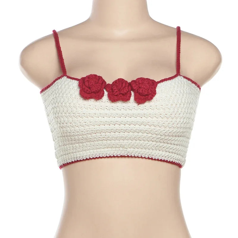 Floral Hot Tops For Women Edgy Clothes Y2k Accessories Knitted Corset Streetwear Spaghetti Strap Ropa Mujer White Camison Verano