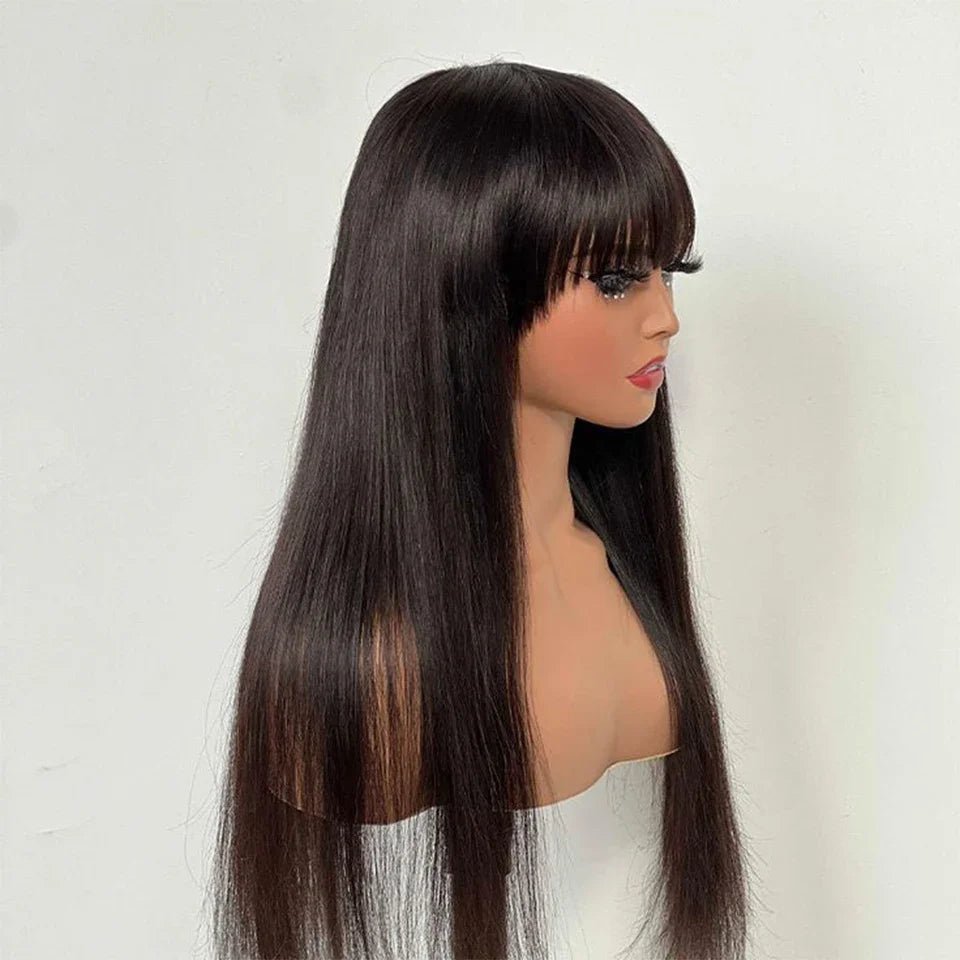 12A Straight Human Hair Wig With Bang Brazilian Wig Wholesale Fringe Wig Long Inch Full Machine Made Wig For Women Short Bob Wig