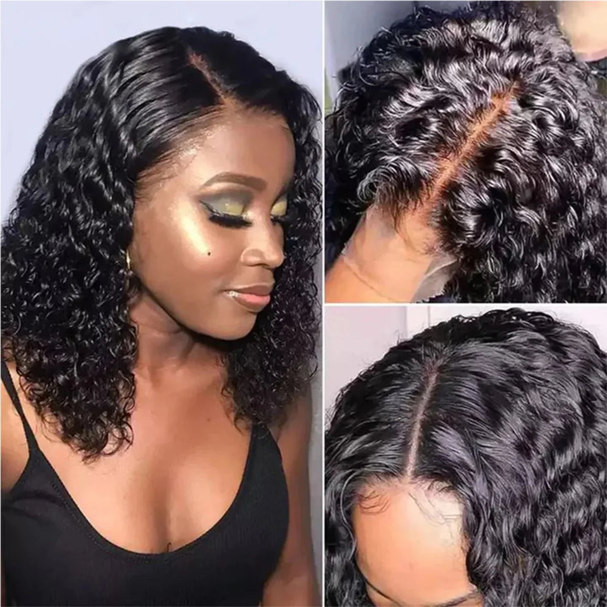 Deep Wave 180% Density Pre-Plucked Side Part Short Bob 13*4 Lace Frontal Brazilian Virgin Human Hair Wigs For Black Woman