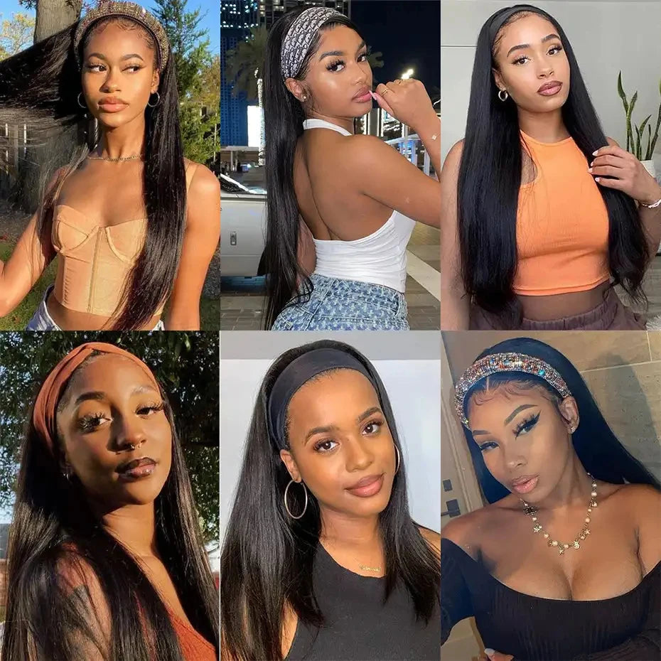 Straight Headband Human Hair Wig Straight Headband Wigs Human Hair Brazil Full Machine Made Wig On Sale 180% Density