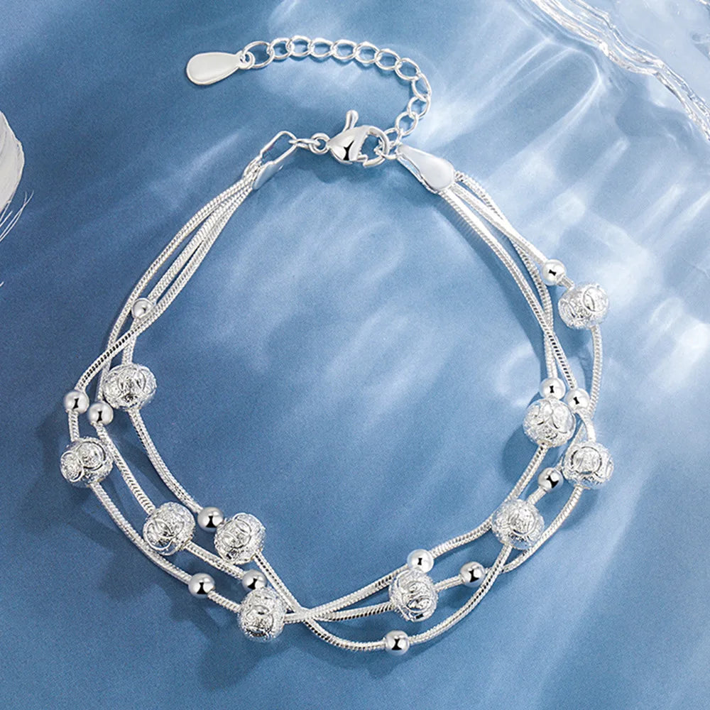 925 Sterling Silver Beads Bracelets for Women 100% Solid Adjustable Handmade Simple Design Fashion Party Wedding Jewelry Gifts