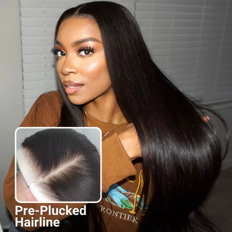 180% Density Natural Straight Human Hair Wig 13x6 HD Lace Frontal Wig Pre Plucked 28Inch Remy Straight Human Hair Wig For Women