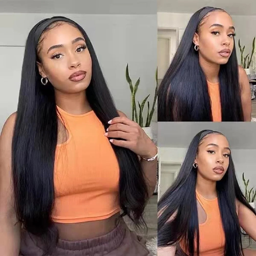 Brazilian Human Hair Wig Bone Straight Headband Wigs Human Hair For Women Full Machine Made Wigs Human Hair Lazy Gilrs Friendly
