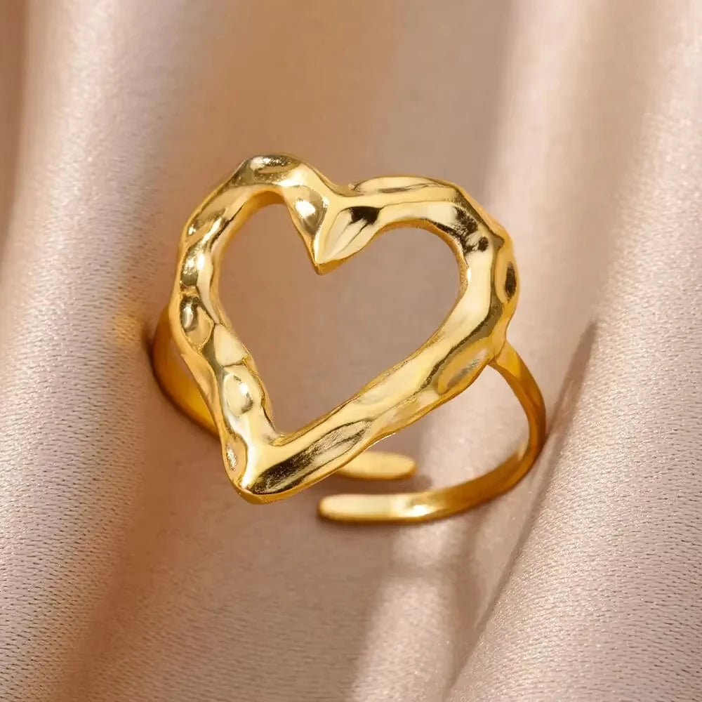 2025 Fashion Geometry Flower Rings For Women Gold Color Stainless Steel Finger Ring Trend Luxury Boho Aesthetic Jewelry