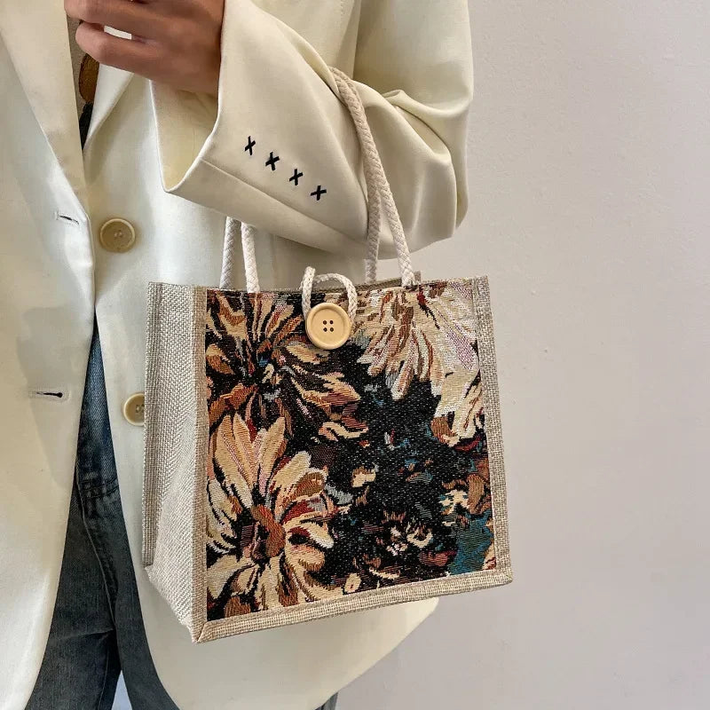 2025 Linen Bags Handbag For Women Shopper Tote Bag Fashion Designer Bag Convenient Large-capacity For Travel Grocery Bag
