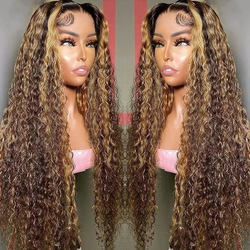 Highlight Wig Human Hair Deep Wave 13x4 Lace Frontal Wig Curly Ombre Transparent Lace Front Wig Colored Honey Blonde Lace Wig