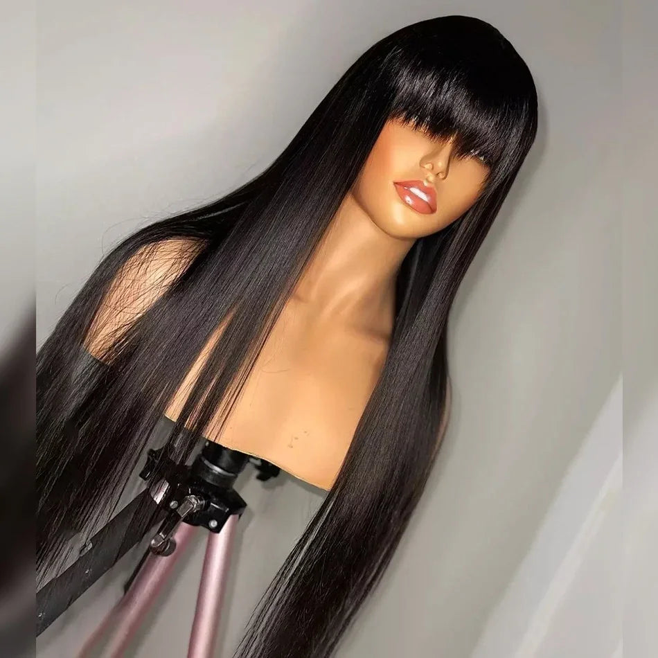 Straight Human Hair Wigs Full Machine Made 100% Human Hair Wigs With Bangs For Women Brazilian Cheap Wig On Sale Clearance BPHW