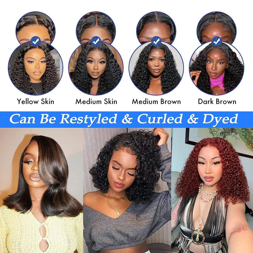 100% Human Hair Wig Deep Wave Bob Human Hair Lace Frontal Wig Deep Curly Wigs 13x4 Transparent Lace Front Wigs 4x4 Short Wigs