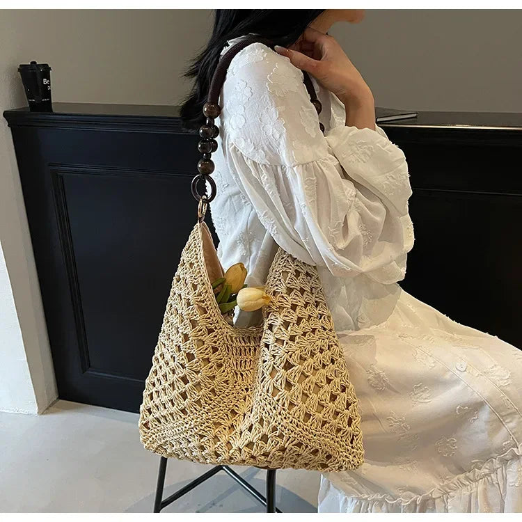 2025 New Fashion Popular Boho Woven Straw Handbag Summer Beach Crossbody Bag Fashion Knitted Purse Outdoor Leisure