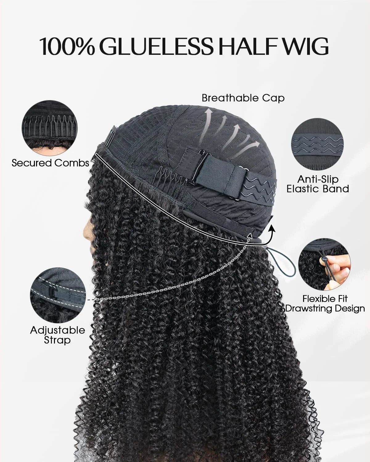 Kinky Curly Flip Over Human Hair Wig Half Wigs 250 Density 3 In 1 Seamless Beginner Friendly Glueless Wear and Go Curly Wig