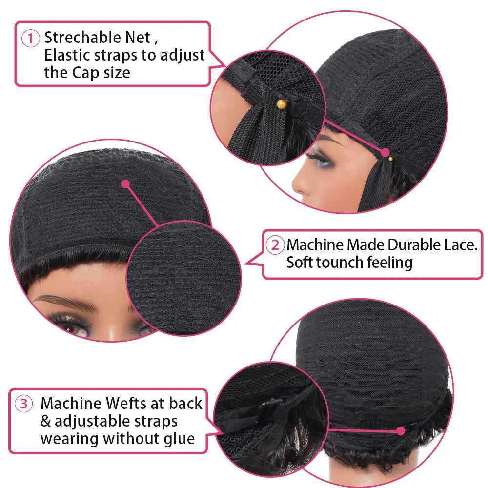 100% Human Hair Wig With Bangs Short Human Hair Wigs For Brazilian Straight Black Long Fringe Wig full machine made wig