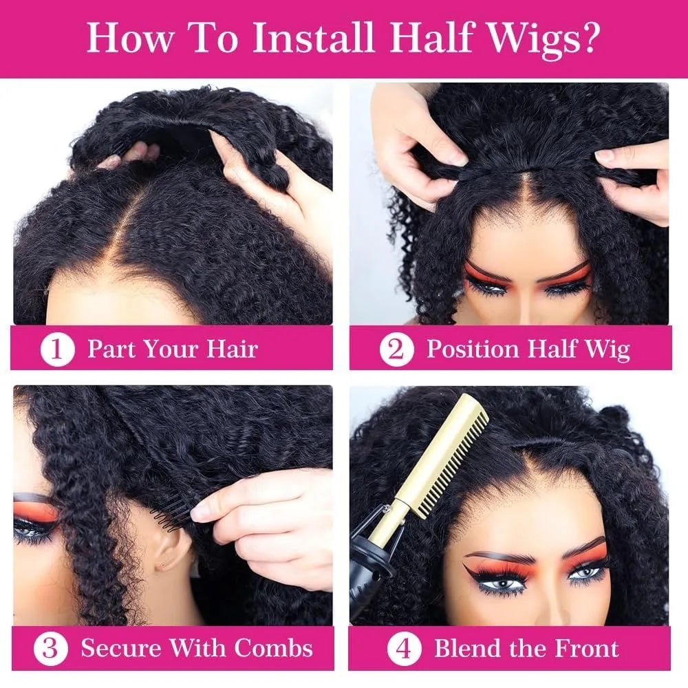 Water Curly Half Wig Drawstring Human Hair Wigs 3 In 1 Flip Over Half Wig Glueless Wig Elastic Band Clip in Hair 3/4 Half Wig
