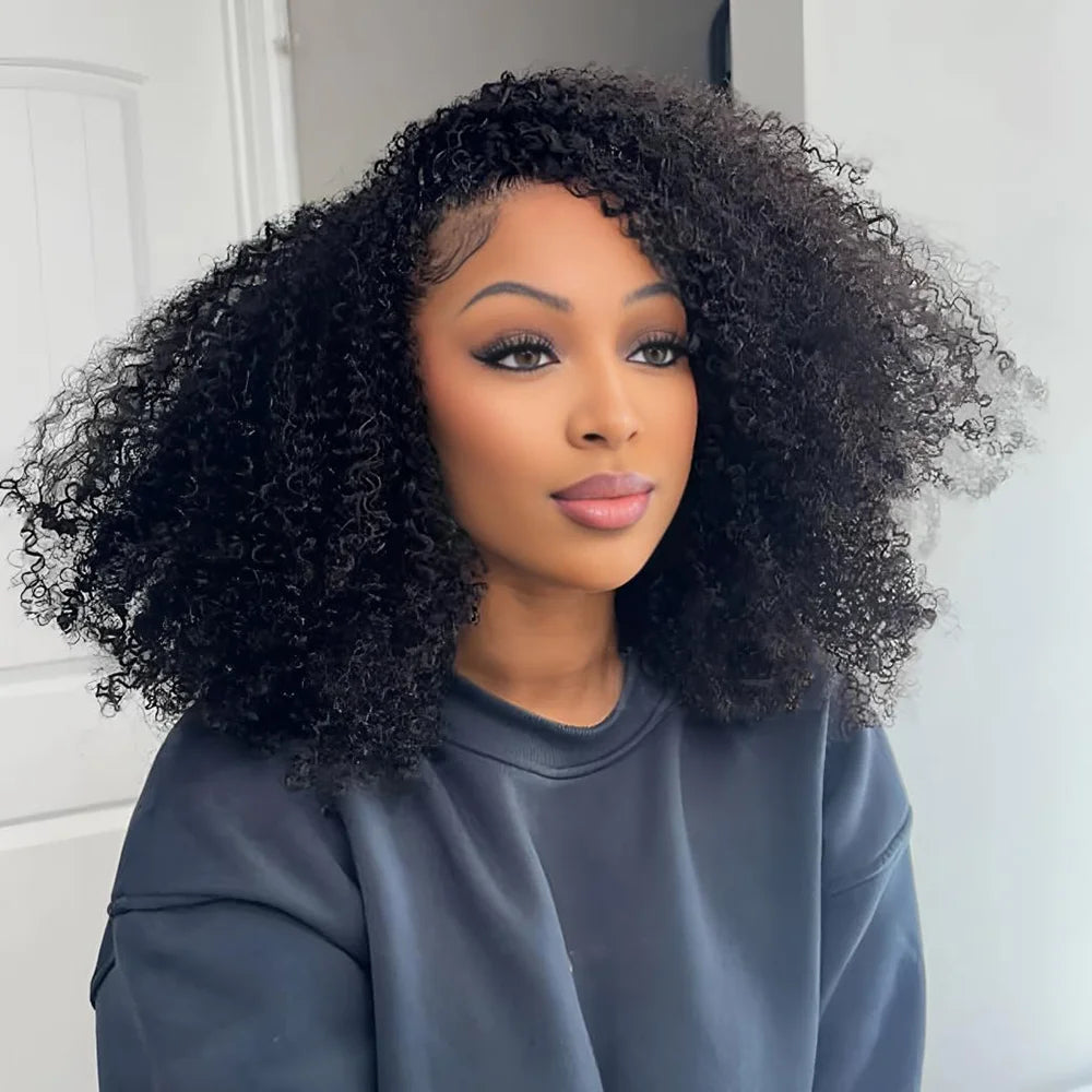 Kinky Curly Flip Over Human Hair Wig Half Wigs 250 Density 3 In 1 Seamless Beginner Friendly Glueless Wear and Go Curly Wig