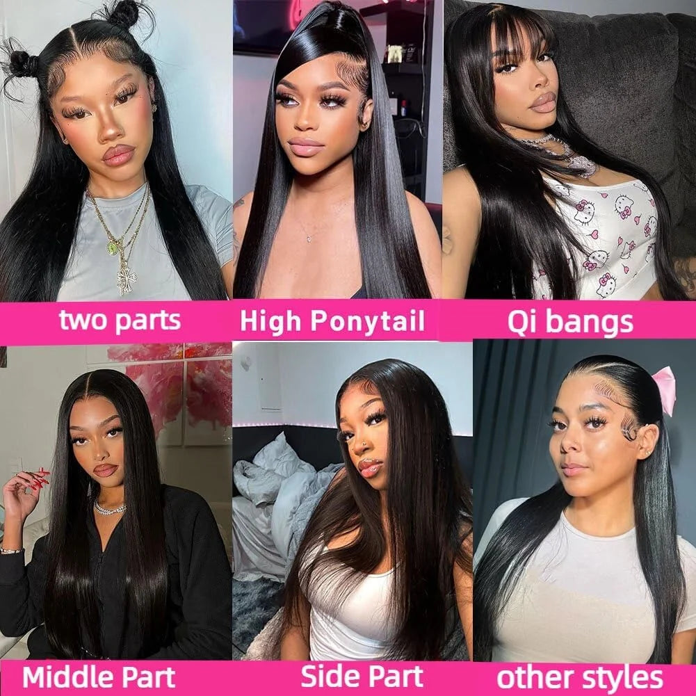 180% Density Natural Straight Human Hair Wig 13x6 HD Lace Frontal Wig Pre Plucked 28Inch Remy Straight Human Hair Wig For Women