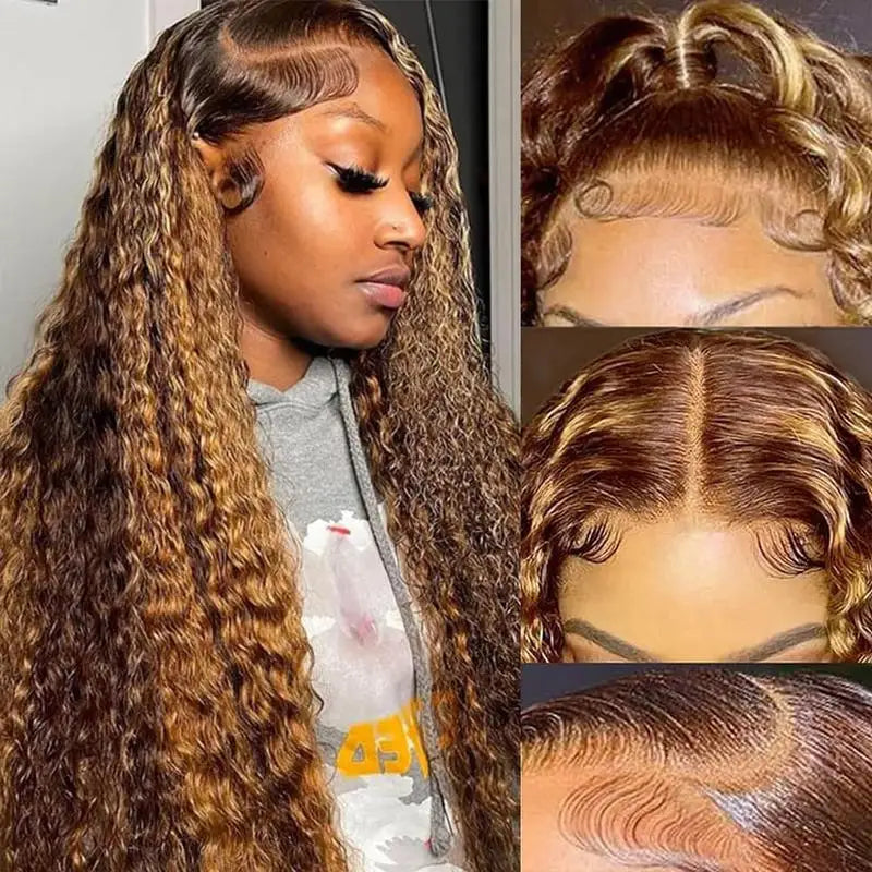 High Density 30 Inch Deep Wave 13x4 HD Lace Front Human Hair Wig Water Wave Curly Transpare Ombre Brown Wig Human Hair For Women