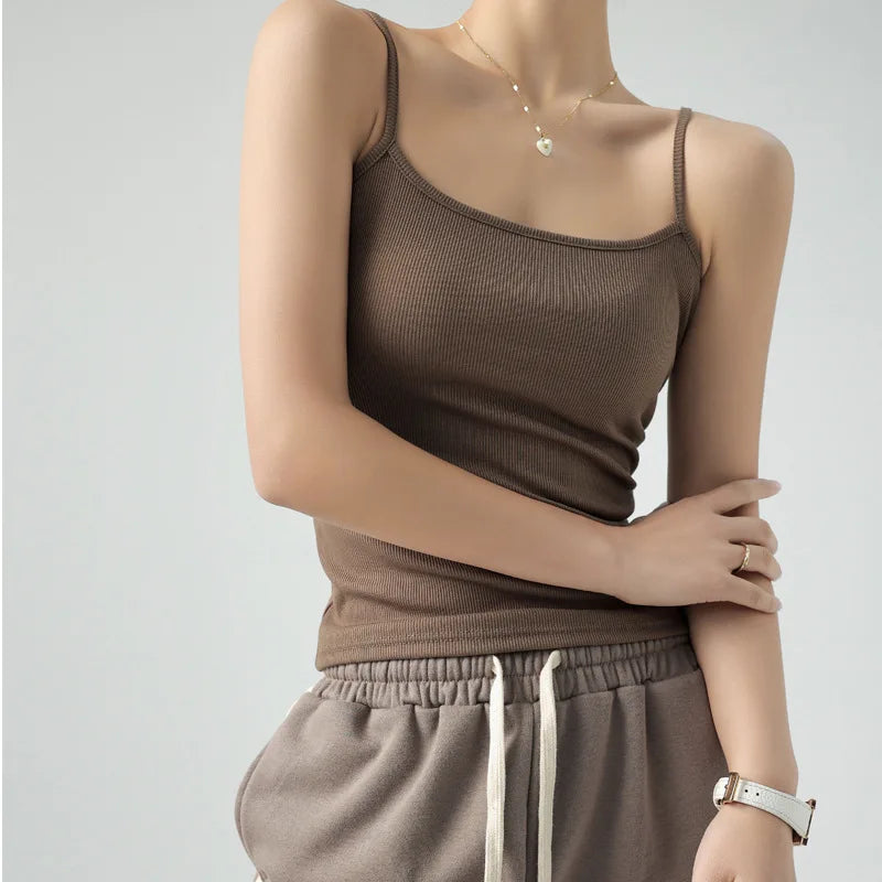 Hot New Solid Color Sexy Tank Tops Soft Spaghetti Strap Crop Tops Summer Casual Camisole Sleeveless Basic Vest Summer Women Tops