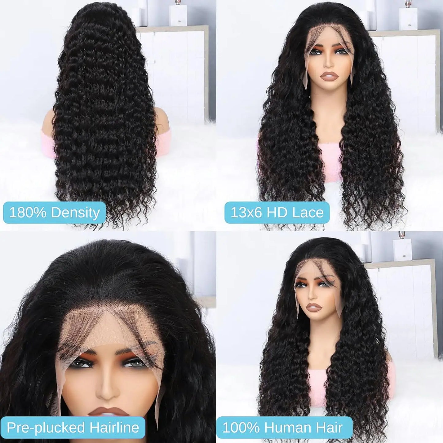 Deep Wave Lace Front Wigs Human Hair 13x6 13x4 HD Lace Frontal Wigs Human Hair 34inch Pre Plucked Water Curly Wave Wig For Women