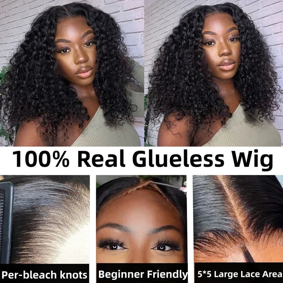 Wear And Go 13x4 Deep Wave Human Hair Short Bob Wigs For Women Ready To Go Glueless Kinky Curly Lace Front Wig Pre Cut No Lace