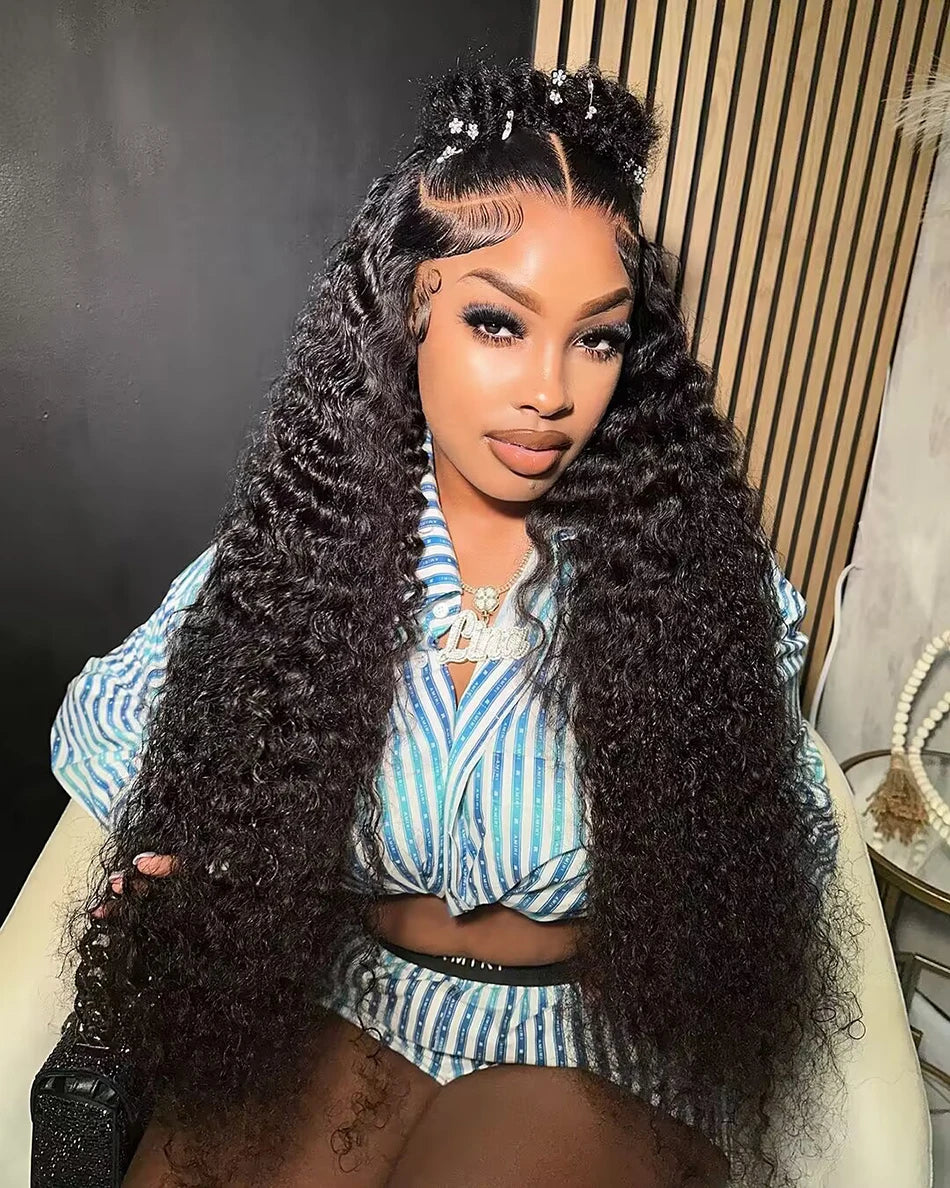 13x6 HD Transparent Lace Front Water Curly Wave Human Hair Wigs 40 Inch Long Jerry Curly Human Hair Frontal Wigs For Women