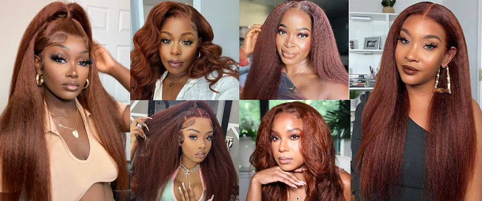 Reddish Brown Wig Kinky Straight Human Hair Wigs Curly Front 13x6 Hd Lace Frontal Wig Glueess Brazilian Wigs On Sale Clearance