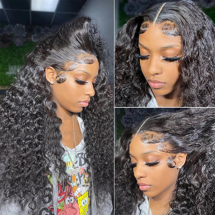 Deep Wave Human Hair Wig 13x4 4x4 Water Wave Transparent Lace Frontal Brazilian Virgin Pre Plucked 180% Density For Women