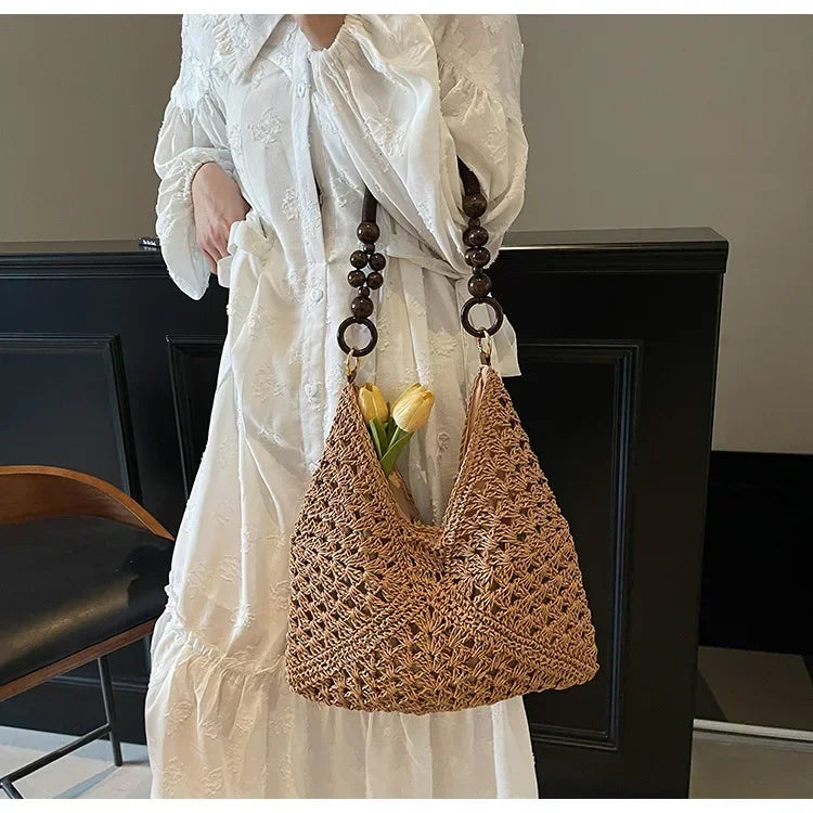 2025 New Fashion Popular Boho Woven Straw Handbag Summer Beach Crossbody Bag Fashion Knitted Purse Outdoor Leisure