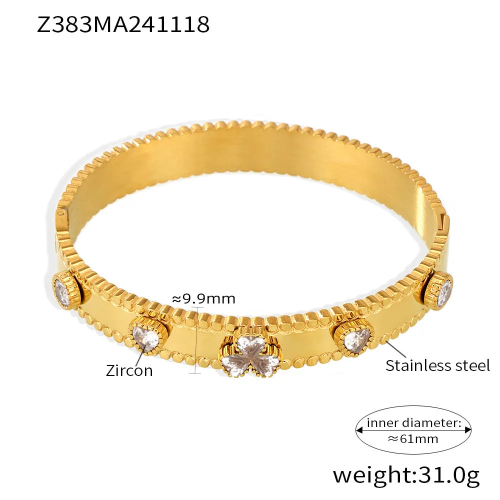 Women's Bracelet Gear Buckle Inlaid with Love Zircon Stainless Steel Fashion Versatile Jewelry Accessories