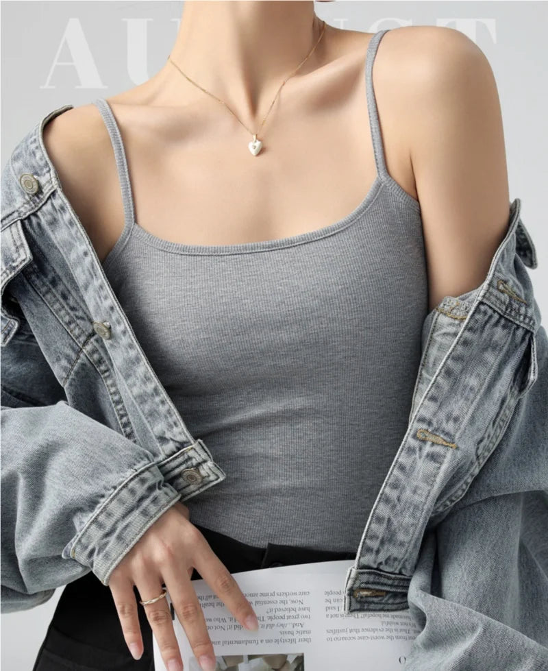 Hot New Solid Color Sexy Tank Tops Soft Spaghetti Strap Crop Tops Summer Casual Camisole Sleeveless Basic Vest Summer Women Tops