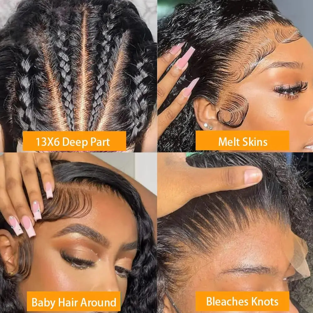 Deep Wave Lace Front Wigs Human Hair 13x6 13x4 HD Lace Frontal Wigs Human Hair 34inch Pre Plucked Water Curly Wave Wig For Women