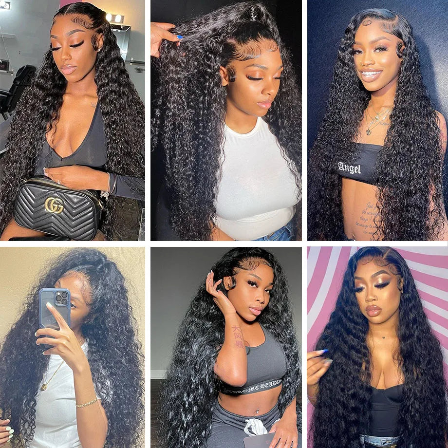 250 Density Curly Lace Front Human Hair Wigs Hd Lace 30 Inches 13x4 Lace Frontal Wig Water Wave Brazilian Pre Plucked For Women