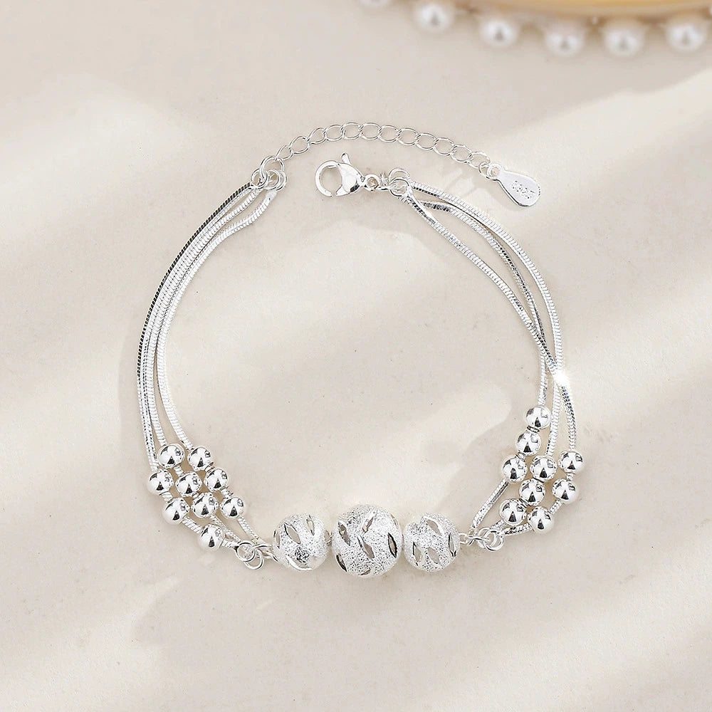 925 Sterling Silver Beads Bracelets for Women 100% Solid Adjustable Handmade Simple Design Fashion Party Wedding Jewelry Gifts