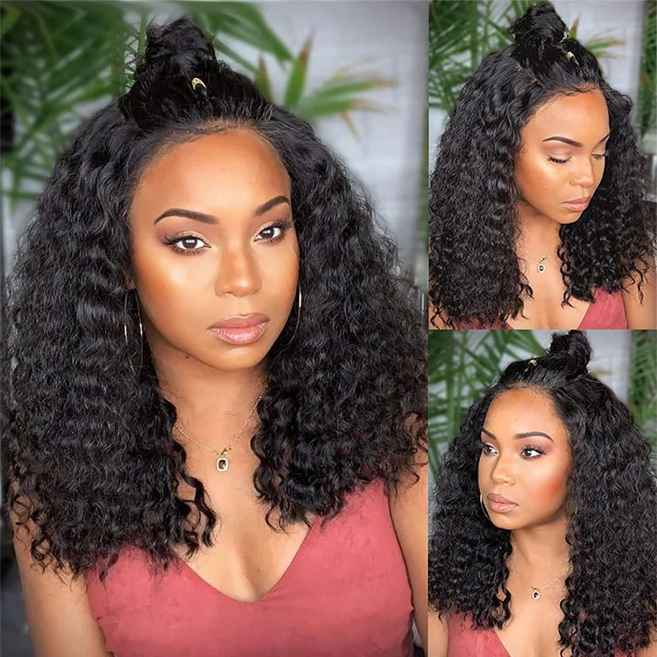 Wear And Go 13x4 Deep Wave Human Hair Short Bob Wigs For Women Ready To Go Glueless Kinky Curly Lace Front Wig Pre Cut No Lace