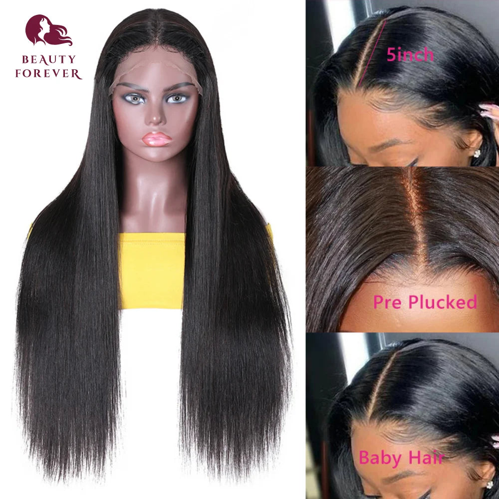 Beautyforever Glueless Straight Human Hair Wig Preplucked 13x4 Lace Front Human Hair Wig Brazilian 5x5 HD Lace Wig