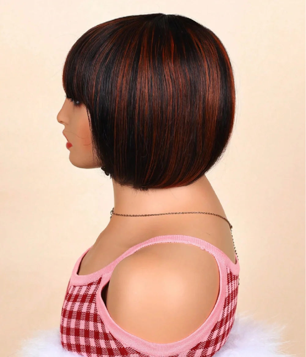 Straight Human Hair Wigs For Women Human Hair Straight Human Hair Bob Hair Wig With Bangs No Lace Fringe Wig Brazilian Hair Sale