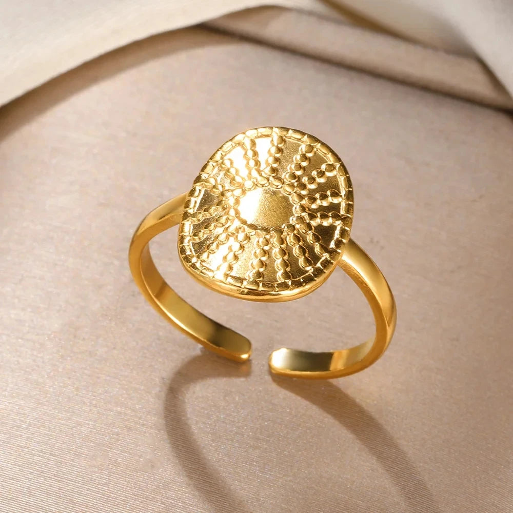 2025 Fashion Geometry Flower Rings For Women Gold Color Stainless Steel Finger Ring Trend Luxury Boho Aesthetic Jewelry