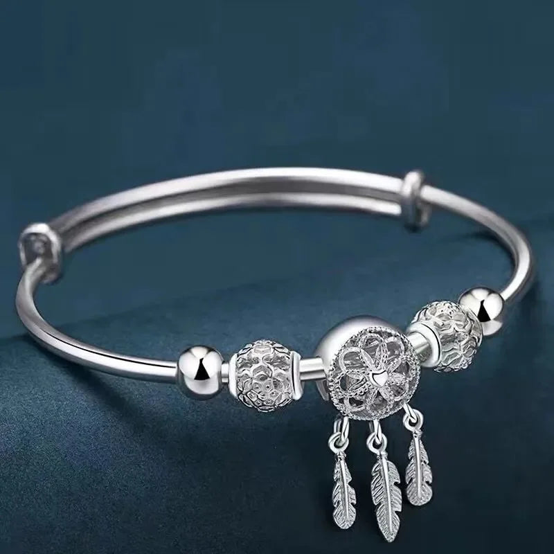 925 Sterling Silver Beads Bracelets for Women 100% Solid Adjustable Handmade Simple Design Fashion Party Wedding Jewelry Gifts
