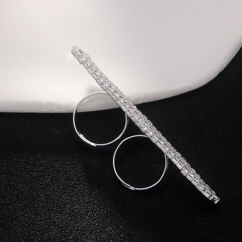 Fashion Lady Long Bar Ring Two Fingers Handmade Hand Accessories Bling Geometric Dubai Rhinestone Open Rings for Women Party