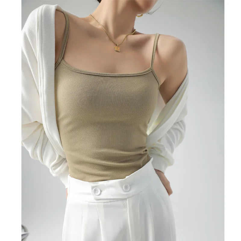 Hot New Solid Color Sexy Tank Tops Soft Spaghetti Strap Crop Tops Summer Casual Camisole Sleeveless Basic Vest Summer Women Tops