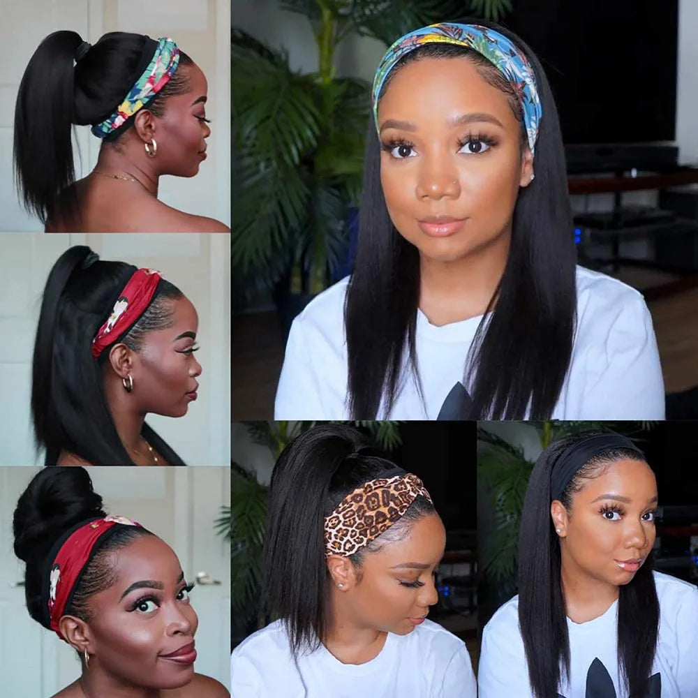 Brazilian Human Hair Wig Bone Straight Headband Wigs Human Hair For Women Full Machine Made Wigs Human Hair Lazy Gilrs Friendly
