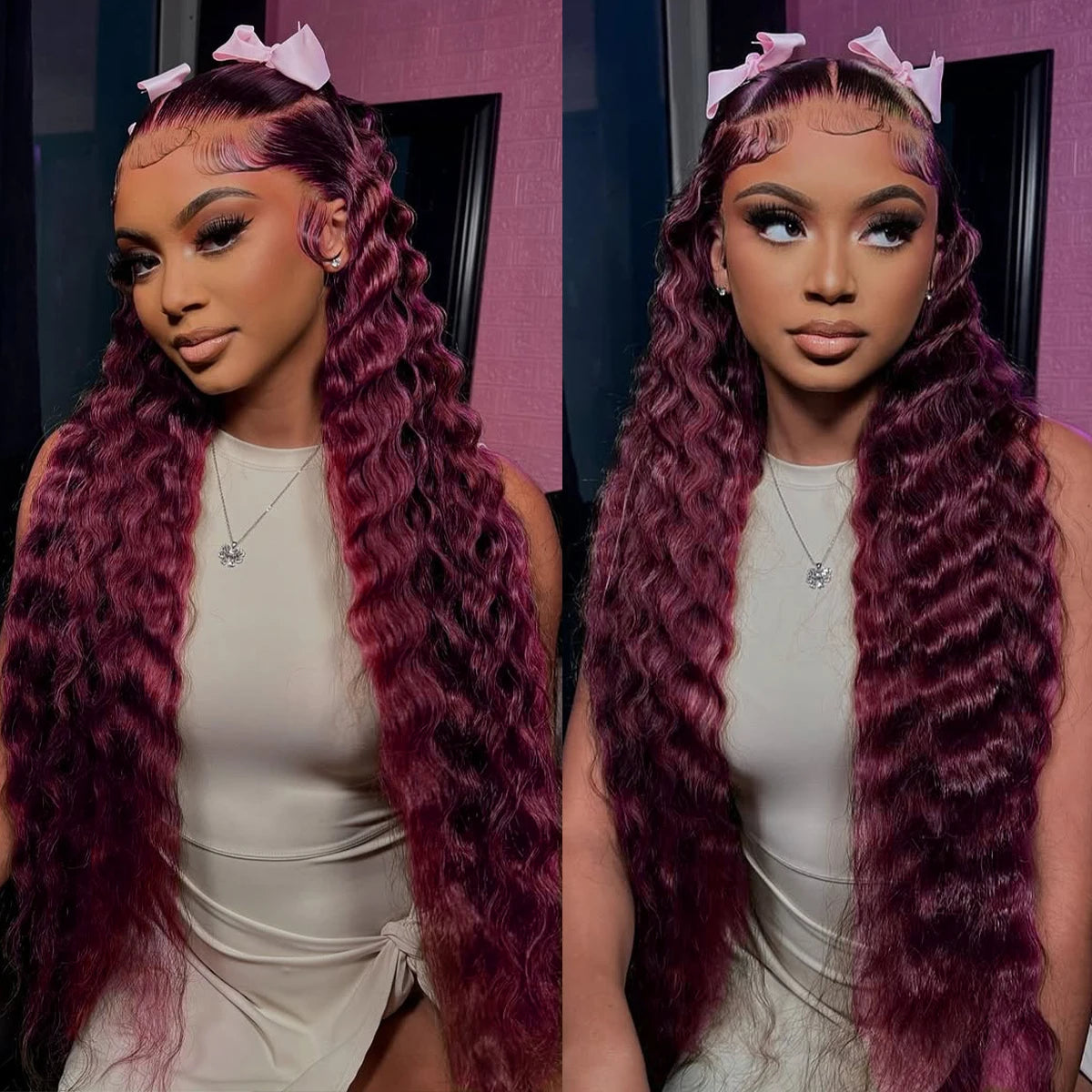 Curly Wigs 30 Inch Burgundy 13x4 Lace Frontal Human Hair Wigs High Density 99J Red Colored Deep Wave Human Hair Wigs Pre Plucked