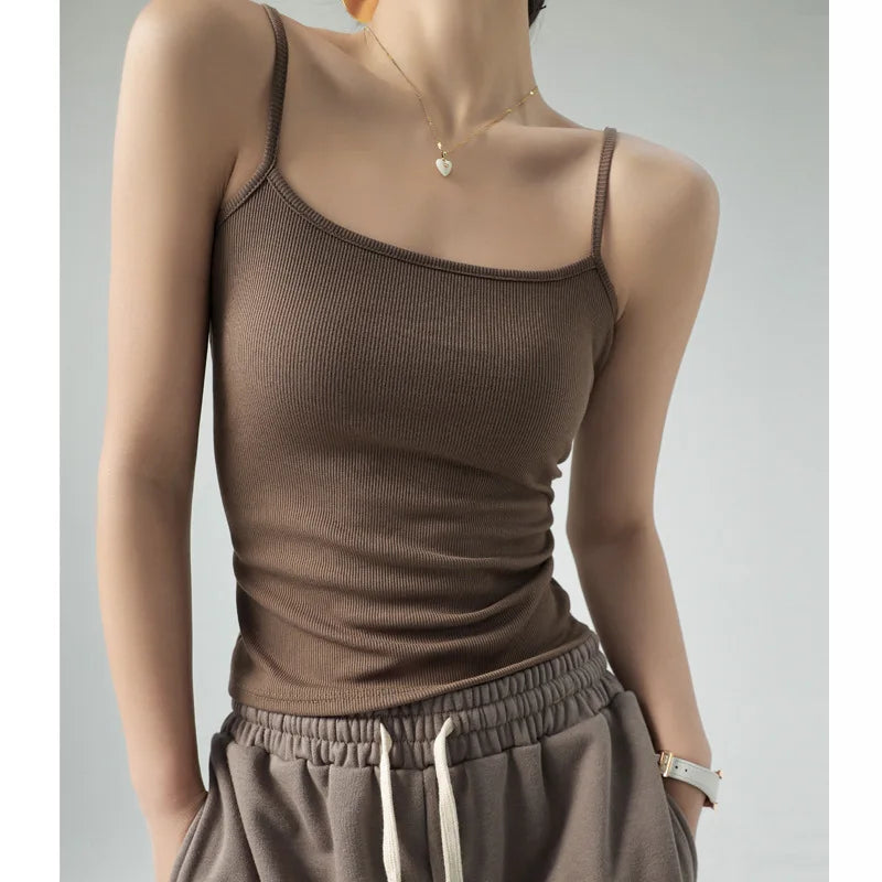 Hot New Solid Color Sexy Tank Tops Soft Spaghetti Strap Crop Tops Summer Casual Camisole Sleeveless Basic Vest Summer Women Tops