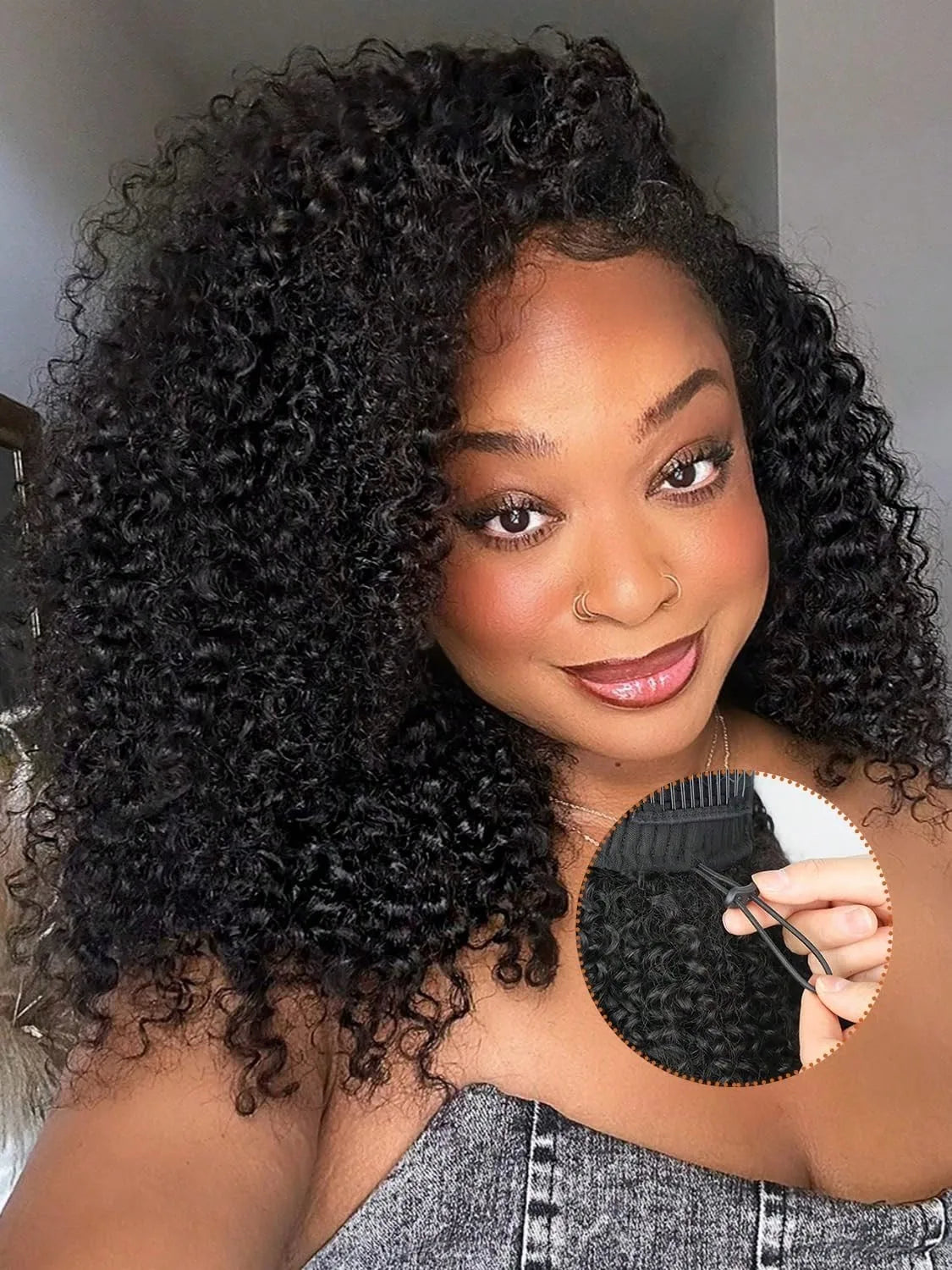 Water Curly Half Wig Drawstring Human Hair Wigs 3 In 1 Flip Over Half Wig Glueless Wig Elastic Band Clip in Hair 3/4 Half Wig