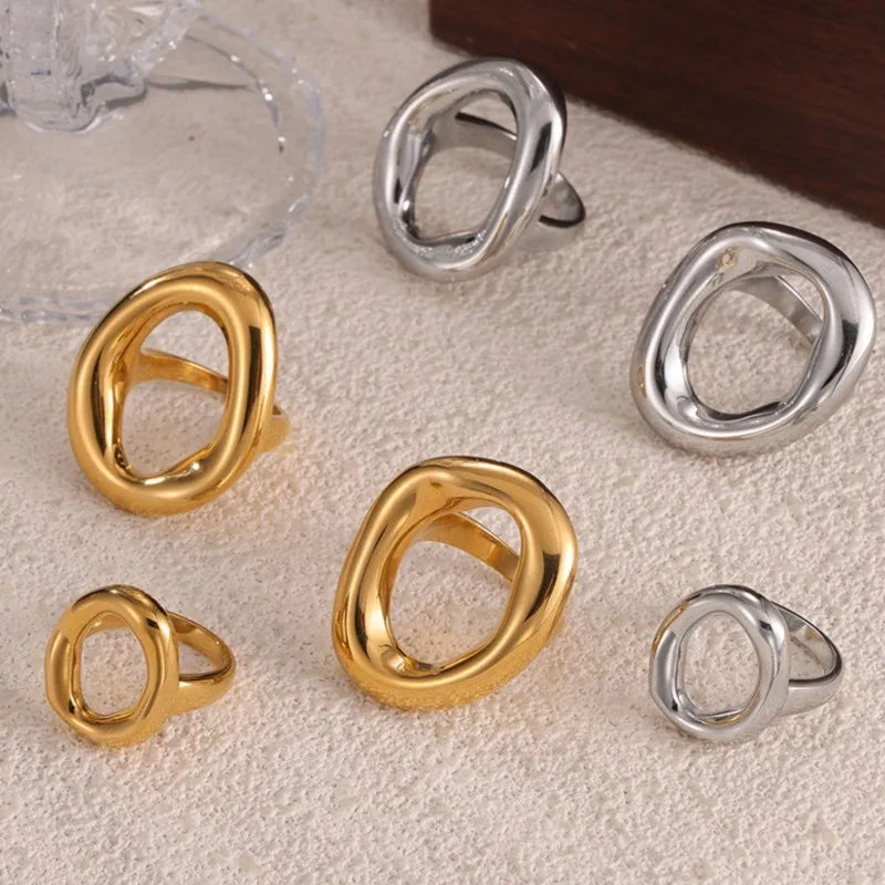 Fashion Minimalist Large Rings For Women Stainless Steel Gold Plated Waterproof Hip-hop Women's Finger Ring Aesthetic Jewelry