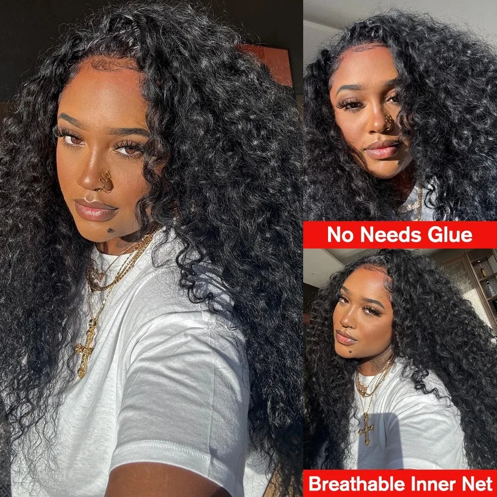 Water Curly Half Wig Drawstring Human Hair Wigs 3 In 1 Flip Over Half Wig Glueless Wig Elastic Band Clip in Hair 3/4 Half Wig