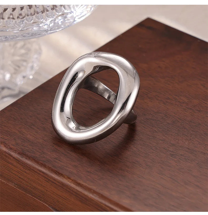 Fashion Minimalist Large Rings For Women Stainless Steel Gold Plated Waterproof Hip-hop Women's Finger Ring Aesthetic Jewelry