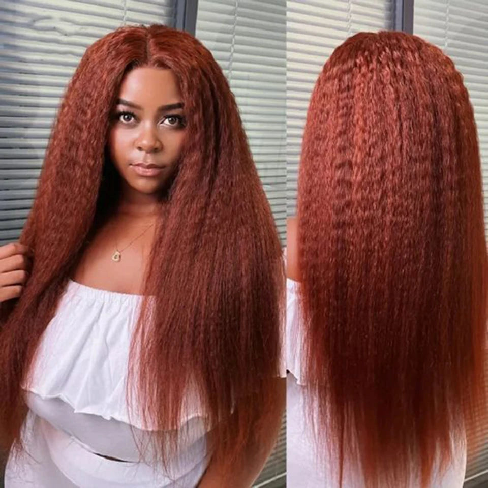 Reddish Brown Wig Kinky Straight Human Hair Wigs Curly Front 13x6 Hd Lace Frontal Wig Glueess Brazilian Wigs On Sale Clearance