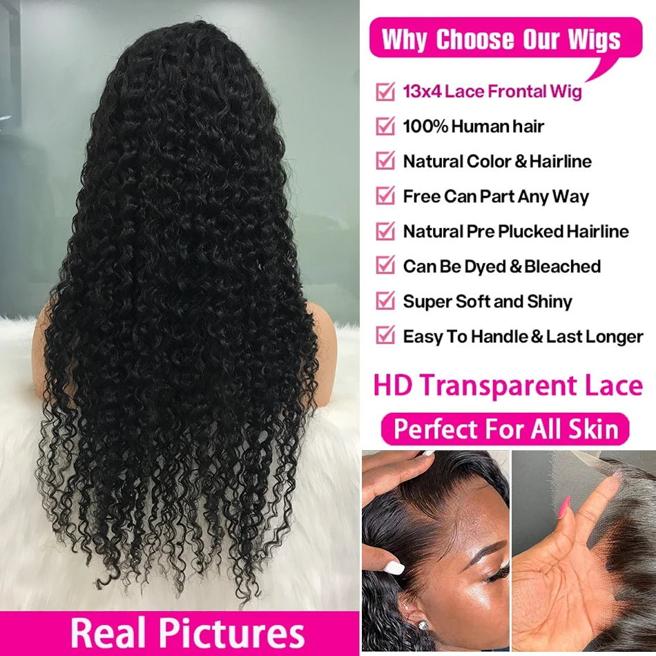 40 Inch 13x4 Curly Lace Front Human Hair Wigs For Women Water Wave Pre Plucked Brazilian Hair Deep Wave 13x6 Hd Lace Frontal Wig